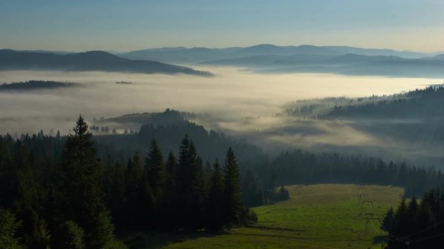 Time lapse footage of the morning Carpathian fog