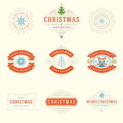 Christmas labels and badges vector design elements set.