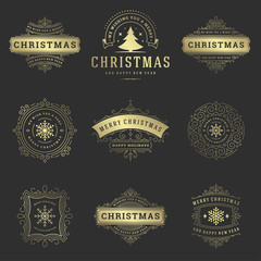 Christmas labels and badges vector design elements set.