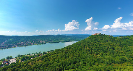 Fototapeta na wymiar Beautiful panoramic image of the river valley of Duna, at Visegrad, Hungary.