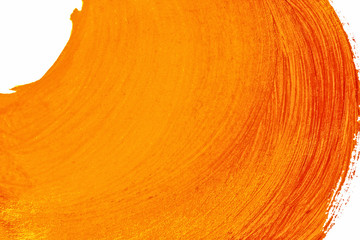 Orange acrylic arc brushstroke. Abstract background. Design element