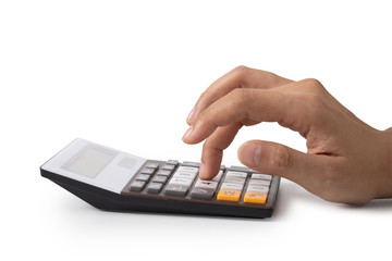 Hand is pressing the calculator, concept for Saving money, growing business and wealthy