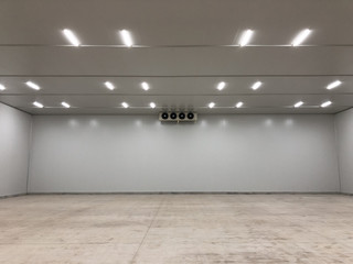 Abstract concrete interior with empty wall. Gallery concept.