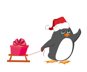 penguin with sledding - isolated funny illustration