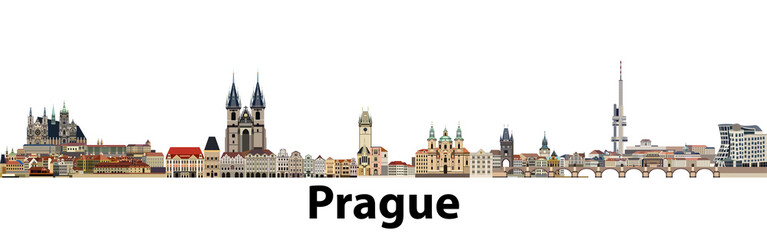 Prague vector city skyline - obrazy, fototapety, plakaty