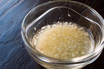 Turkish Style Chopped Garlic Sauce for Soups in Glass Cup