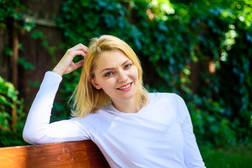 Ways to give yourself break and enjoy leisure. Feeling free and relaxed. Woman blonde take break...