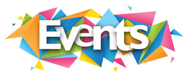 EVENTS banner on colorful origami background