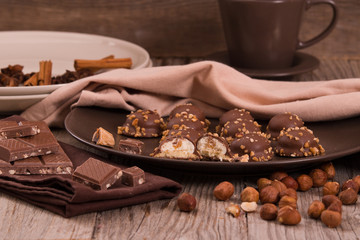 Chocolate truffles with caramel cream filling.