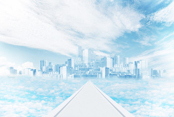 Mirage and fantasy. Mystic city in the sky among the clouds - obrazy, fototapety, plakaty
