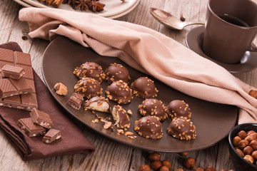 Chocolate truffles with caramel cream filling.