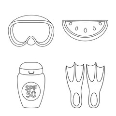 Vector illustration of equipment and swimming sign. Set of equipment and activity vector icon for stock.