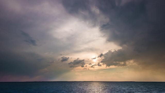 Time lapse of cloudy sky with storm over lake