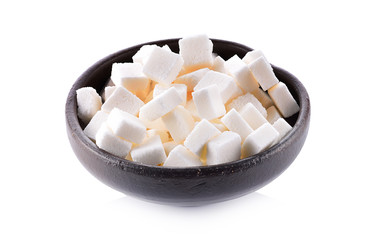 Sugar cubes on a white background.