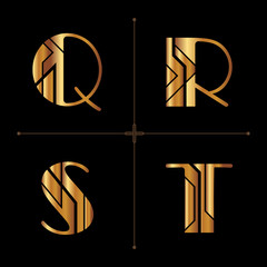 art deco alphabet design letters vintage vector (q, r, s, t)