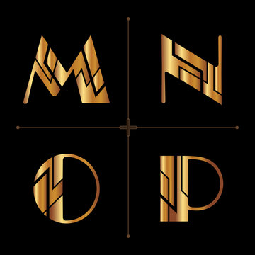 Art Deco Alphabet Design Letters Vintage Vector (m, N, O, P)