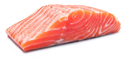 Fresh raw salmon fillet on white background.