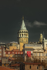Fototapeta premium Galata Tower in Istanbul Turkey in dramatic light