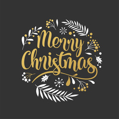 Merry Christmas Background with Typography, Lettering. Greeting card, banner and poster