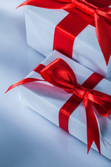 Set of red gift boxes on white background