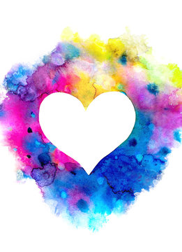 Watercolor heart silhouette on white background
