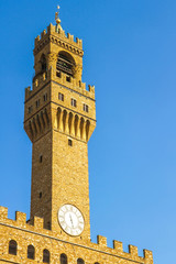 View on the old palace called Palazzo Vecchio in Florence, Italy on a sunny day.