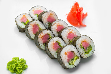Japanese traditional sushi food and rolls with fresh seafood