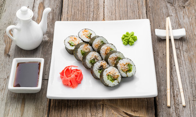Japanese traditional sushi food and rolls with fresh seafood © white78
