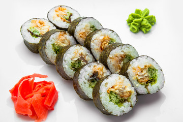 Japanese traditional sushi food and rolls with fresh seafood