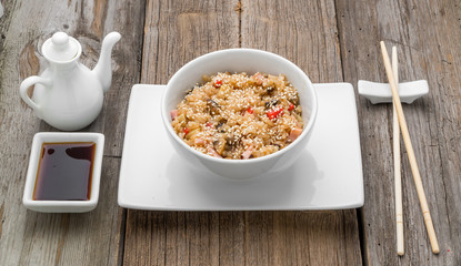 rice with seafood and sesame, traditional Japanese food