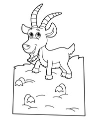 cartoon scene with happy goat on white background - vector coloring page - illustration for children