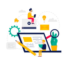 Online Education, science, courses, training, scientist. Flat illustration