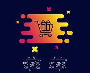 Fototapeten Shopping cart with Gift box line icon. Present or Sale sign. Birthday Shopping symbol. Package in Gift Wrap. Gradient banner with line icon. Abstract shape. Vector © blankstock