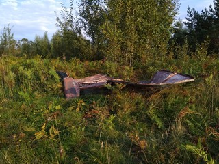 old part of a wooden boat in grass