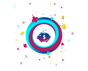 Piggy bank sign icon. Moneybox dollar symbol. Colorful button with icon. Geometric elements. Vector