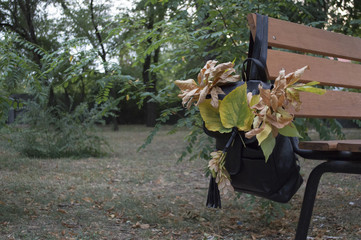 School bag with leaves