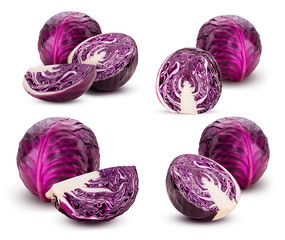 Collections red cabbage whole, cut in half, slice