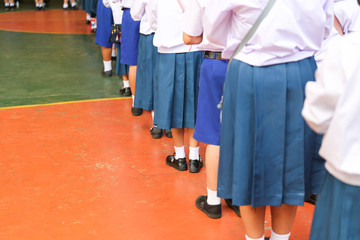 students asian group standing