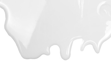 Spilled milk puddle isolated on white background and texture, top view - obrazy, fototapety, plakaty