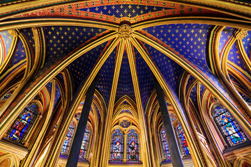 Beautiful lower chapel of the Sainte-Chapelle (Holy Chapel), a royal medieval Gothic chapel in...