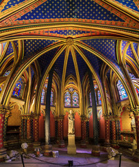 Beautiful interior of the Sainte-Chapelle (Holy Chapel), a royal medieval Gothic chapel in Paris, France, on April 10, 2014
