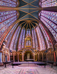 Fototapeta na wymiar Beautiful stained glas of the Sainte-Chapelle (Holy Chapel), a royal medieval Gothic chapel in Paris, France, on April 10, 2014 