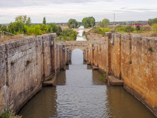 Canal de Castille lock gates - Fromista, Castile and Leon, Spain