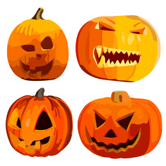 Cute halloween pumpkins. Isolated on white background. Flat style vector illustration.