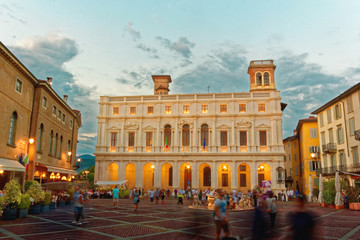 Bergamo, Italy August 18, 2018: Nuovo Palace in the Cathedral Square.