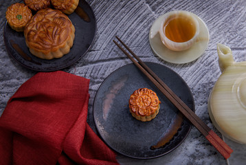 Chinese Mid Autumn Festival Moon cake and tea