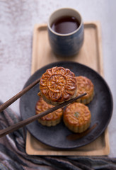 Chinese Mid Autumn Festival Moon cake and tea