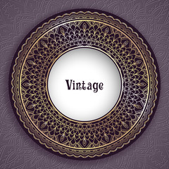 Vintage ornamental round frame for greeting card, invitation or packaging design