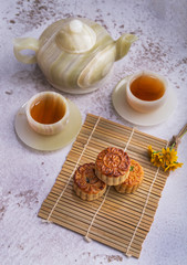 Chinese Mid Autumn Festival Moon cake and tea