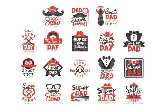 Super Dad logo set, Fathers Day vector illustrations
